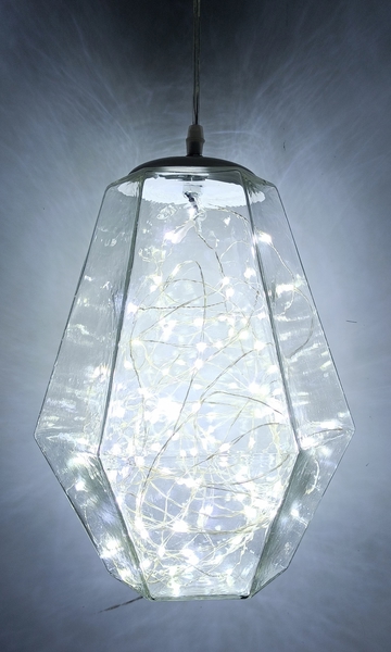 Đèn thả thủy tinh đơn TH251D, đèn led dây thần kinh hình đa giác trắng trong, tích hợp led ánh sáng trắng, KT(mm): 250x300